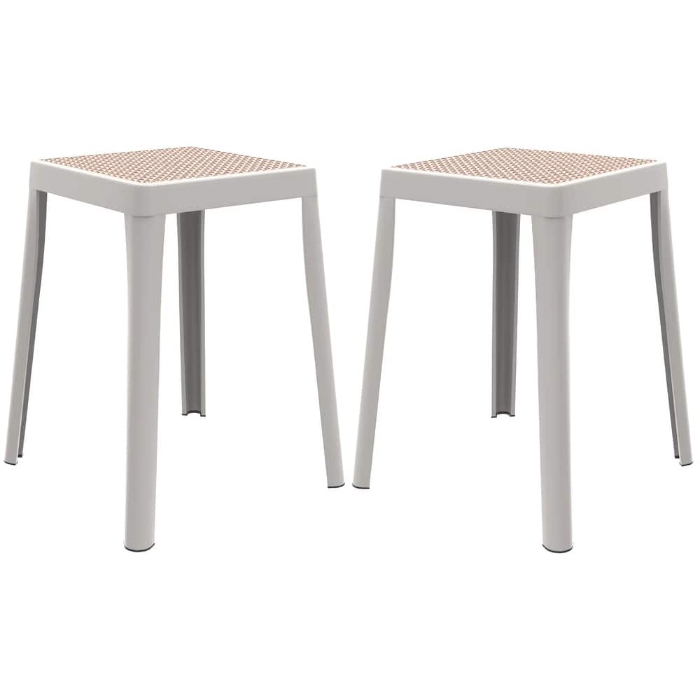 Tresse Modern Stackable Dining Stool with Wicker Seat for Dining Room, Garden, Patio, Indoor or Outdoor Set of 2