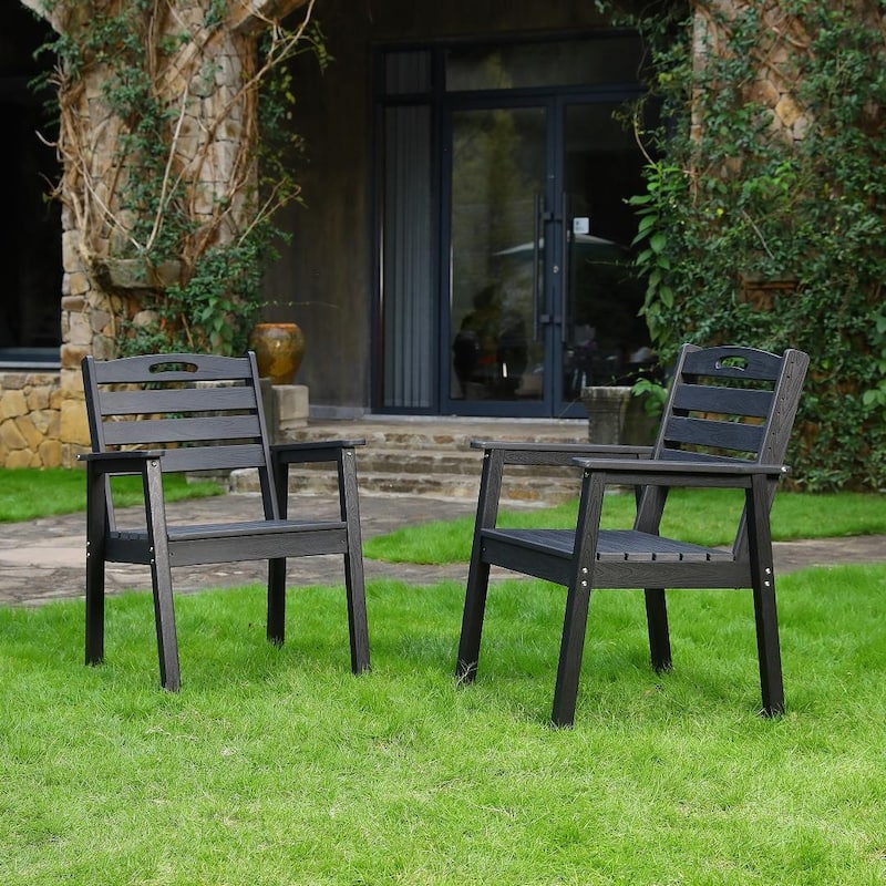 HDPE Outdoor Terrace Dining Chair Set, Low Maintenance - For Gardens, Backyards And Decks - (Backrest) - Black