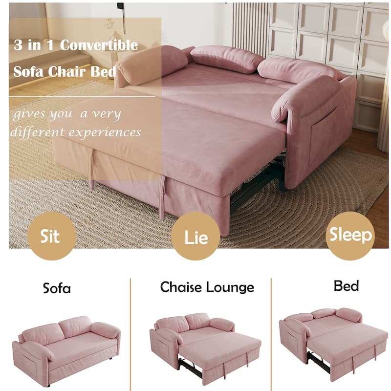 Sofa at the Forefront: 54-inch Velvet Sofa Bed for Multi-purpose Living Spaces, Featuring a Retractable Bed