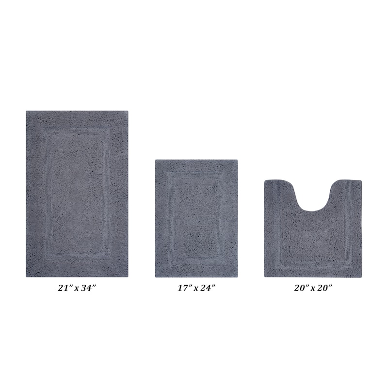 Better Trends Lux Collection 100% Cotton Reversible Tufted Bath Mat Rug - 3 Piece Set (17" x 24" | 20" x 20" | 21" x 34") - Gray