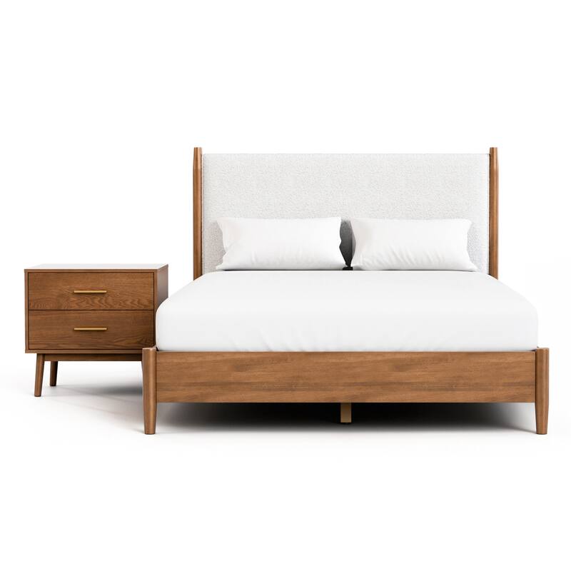 Furniture of America Beau Midcentury 2-Piece Kids Boucle Platform Bed and Nightstand Set