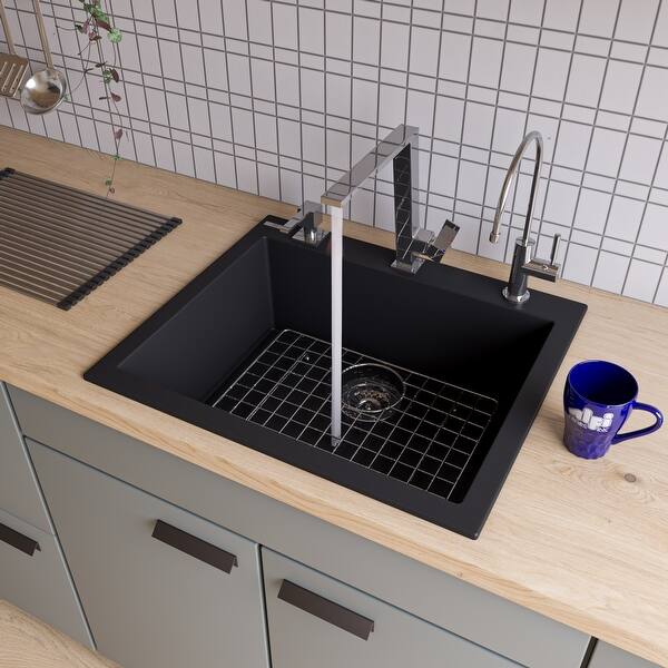 Alfi Black Granite Composite 24 Inch Drop In Single Bowl Kitchen Sink Overstock 12075033