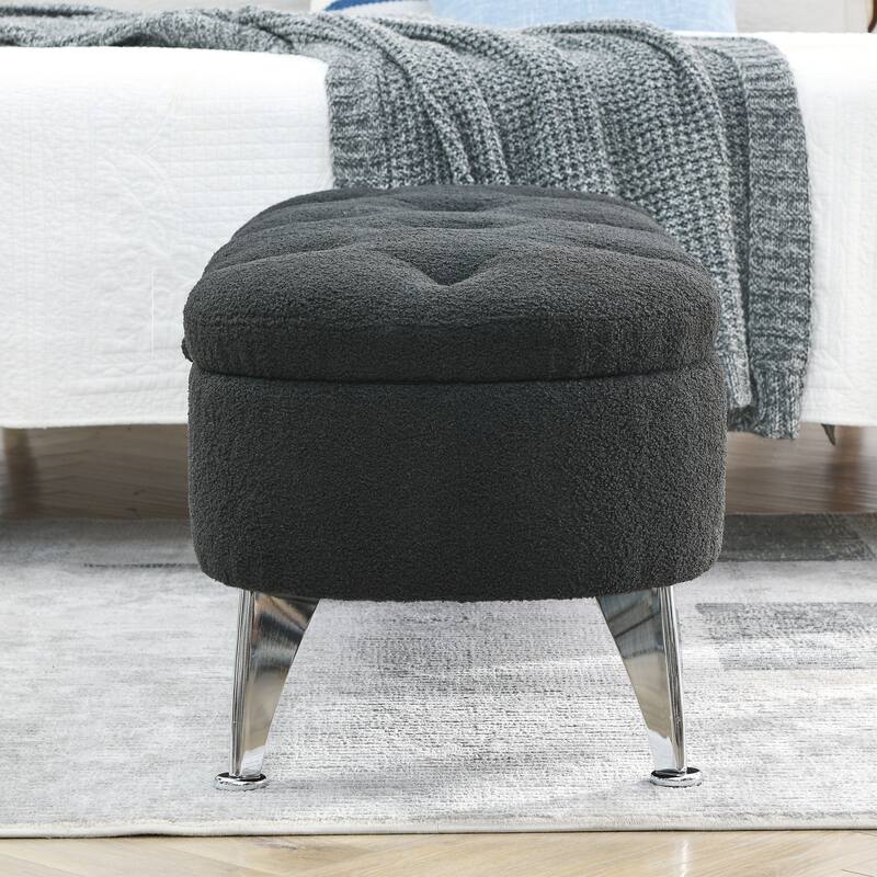 Storage Ottoman Bench Upholstered Fabric Storage Bench End of Bed Stool