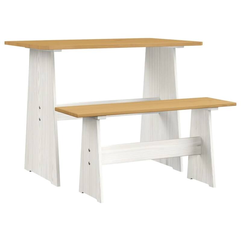 Chapman Farmhouse 3-Piece Solid Pine Wood Dining Set with 2 Benches