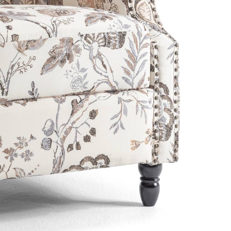 Floral Linen Manual Recliner Chair with Footrest set of 2