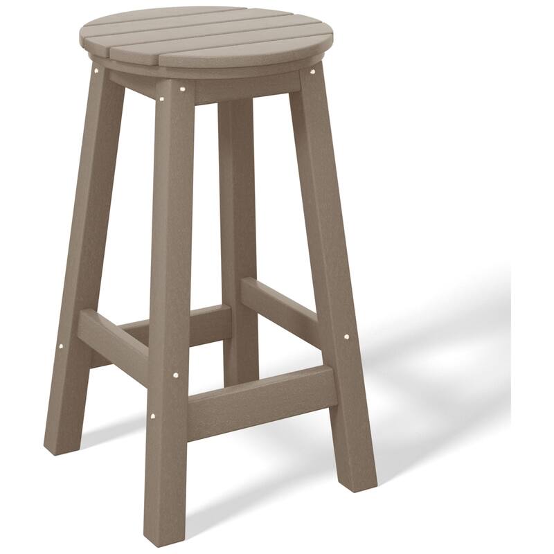 Laguna Hdpe All Weather Outdoor Patio 24" Round Counter Stool - Weathered Wood