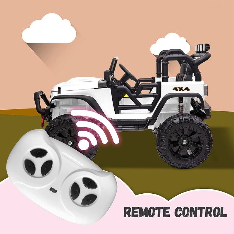 12V Electric Kids Ride On Car with Remote Control Two Seats LED Lights and Bluetooth for Ages 2 to 7 Years - 48.4"x34.6"x31.5"