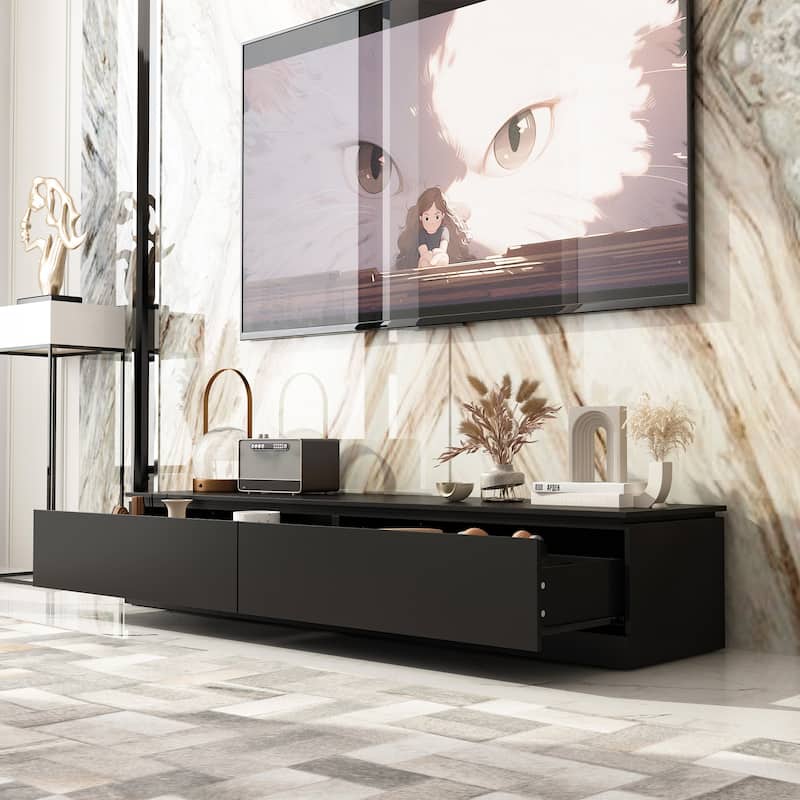 Sleek Entertainment Center with Drawers and Open Shelves