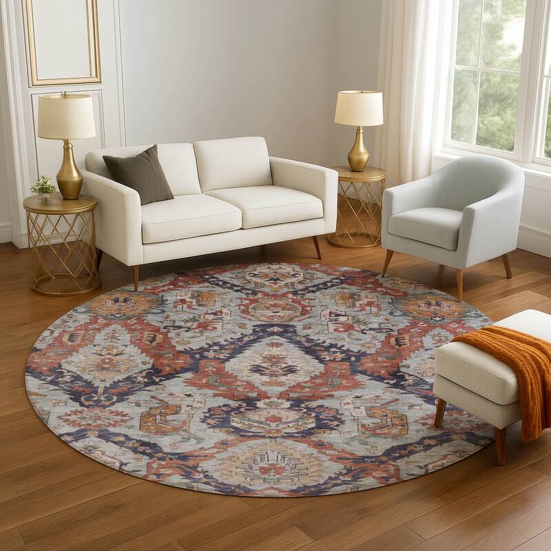 Premium Washable Super Soft Global Traditional Mayfield Rug - Blue - 8' x 8'