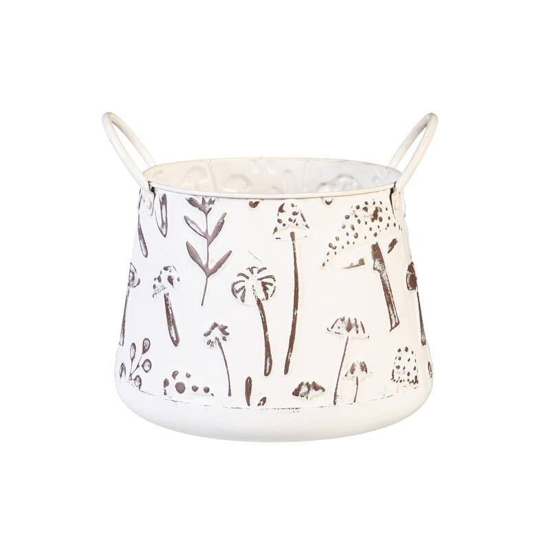 9" Embossed Mushrooms Planter with Handles, Nested Set of 2