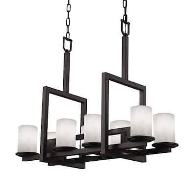 Clouds Dakota Matte Black Bridge Chandelier, Clouds Cylinder w/ Flat Rim Shade