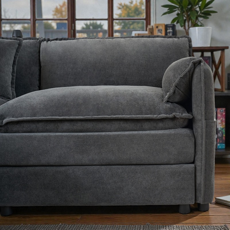 Oversized Deep Seat Sectional Sofa, Modern Chenille Cloud Couch, 3 Seater Modular Sofa with Pillows