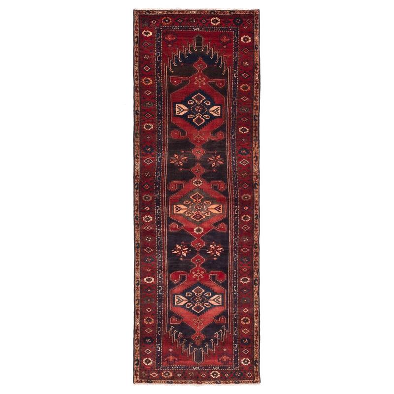 ECARPETGALLERY Hand-knotted Anadol Black, Red Wool Rug - 3'5 x 10'1