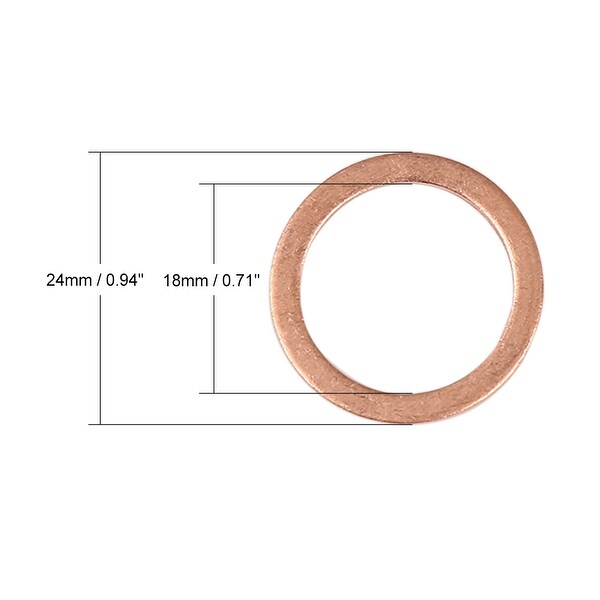 20Pcs 18mm x 24mm x 1.5mm Copper Flat Washer for Screw Bolt