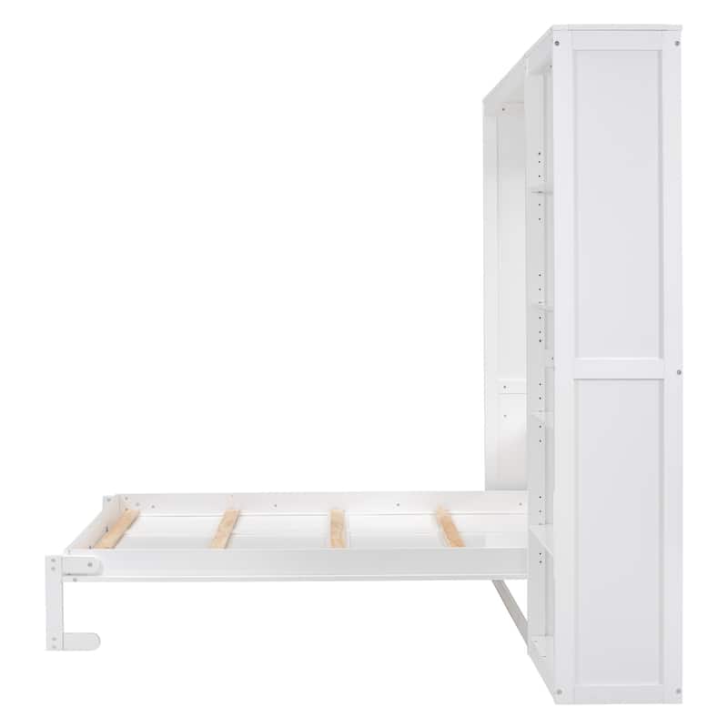 Folding Murphy Wall Bed Bookcase Platform Bed with Wood Slat Support