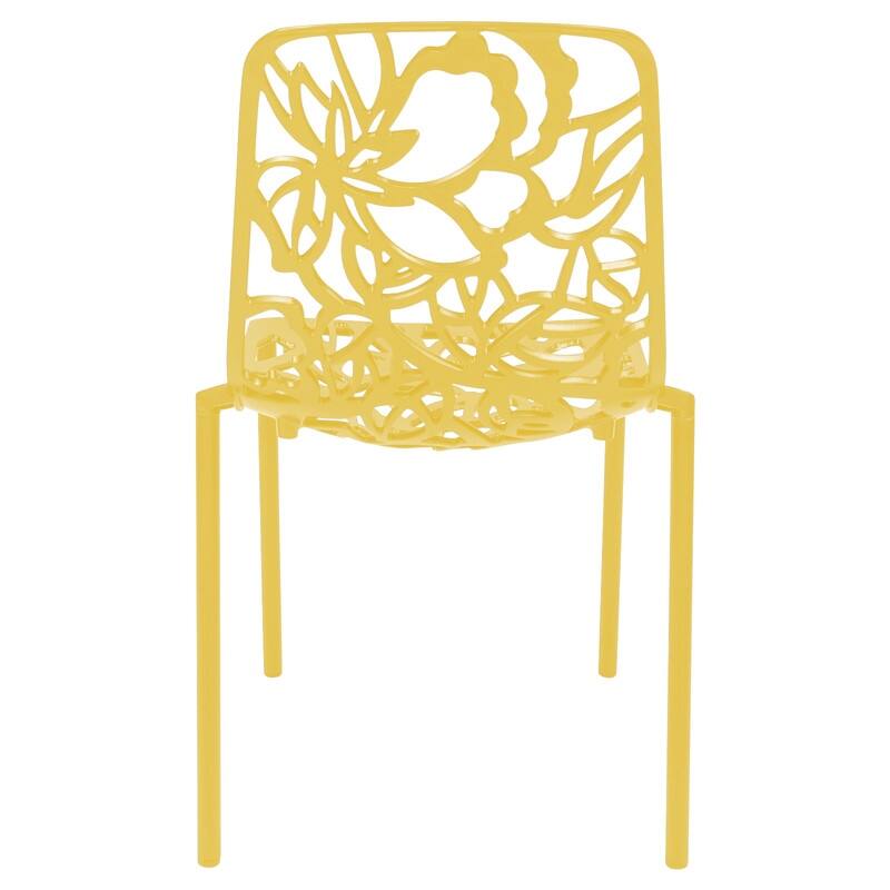 Devon Stackable Outdoor Aluminum Dining Chair with Floral Cutout, UV-Protected, Weather-Resistant Patio Seating