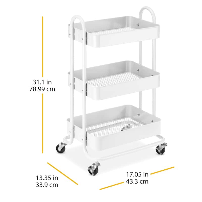 Whitmor 3-Tier Rolling Metal Cart - White
