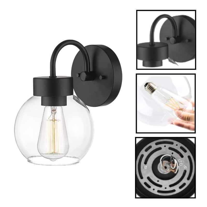 1 Light light fixtures matte black bathroom vanity lights glass, metal wall lights