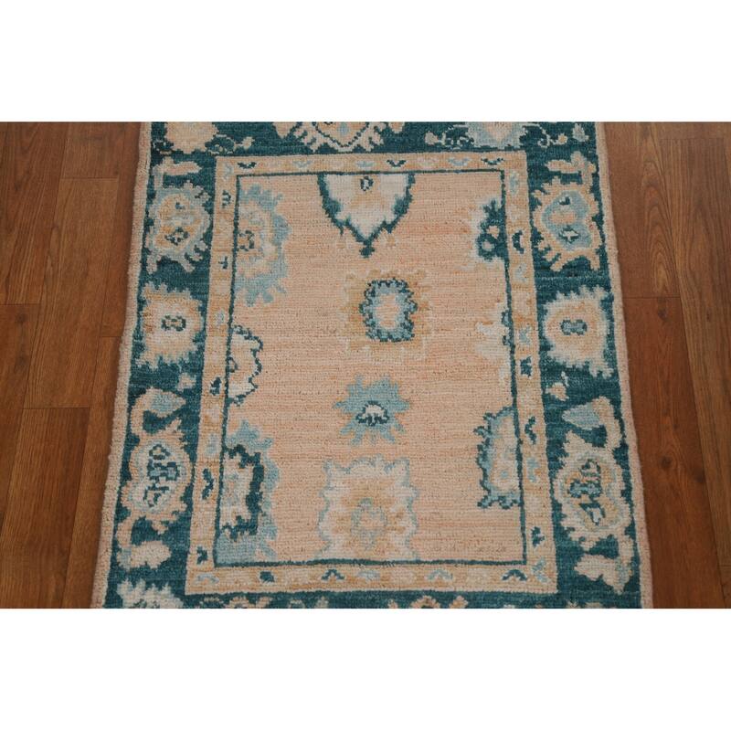 Hand Knotted Oriental 100% Wool Carpet Transitional Geometric Peach Oushak Area Rug - 2' 11'' X 2' 1''
