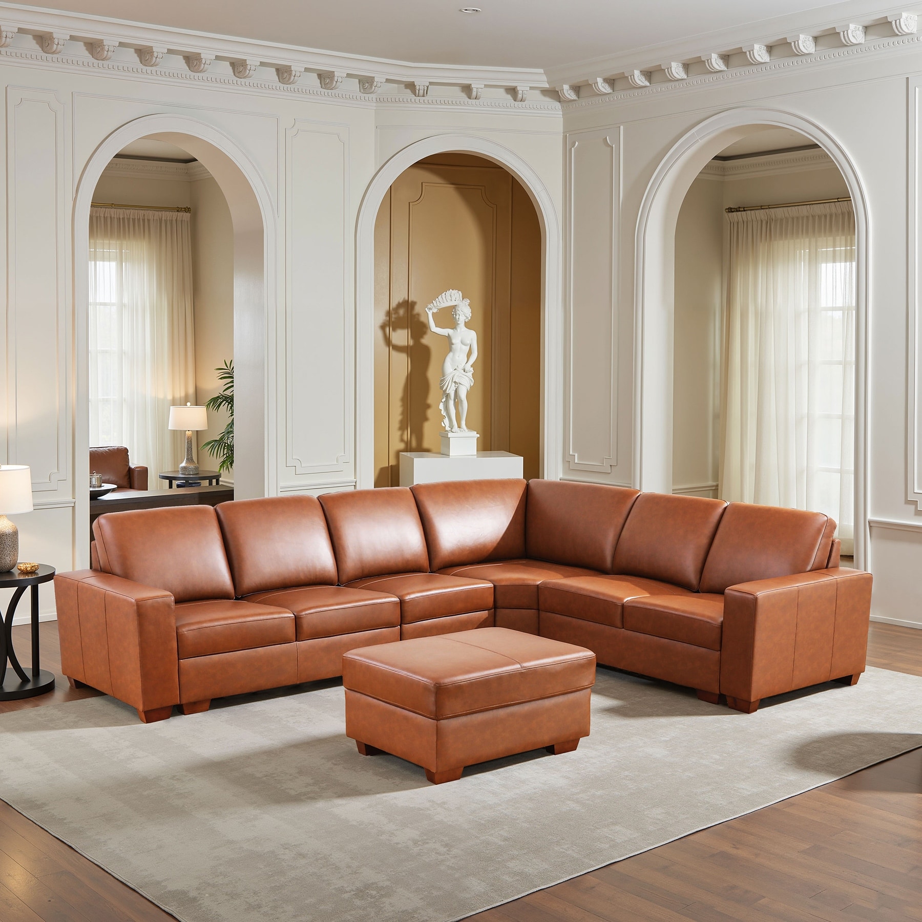 Brown Genuine Cow Leather Leather 5-Piece Living Room Sofa Set