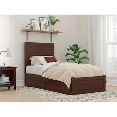 NoHo Twin Extra Long Bed with Footboard and Twin Extra Long Trundle in Walnut