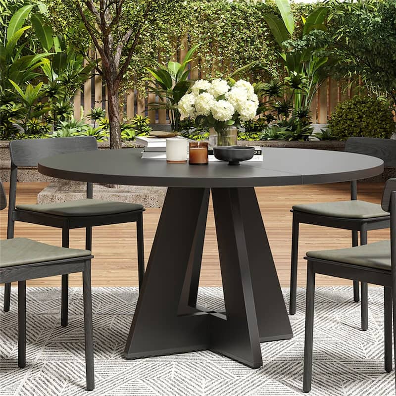 47" Large Round Dining Table with Sturdy Metal Base for 4-7 People