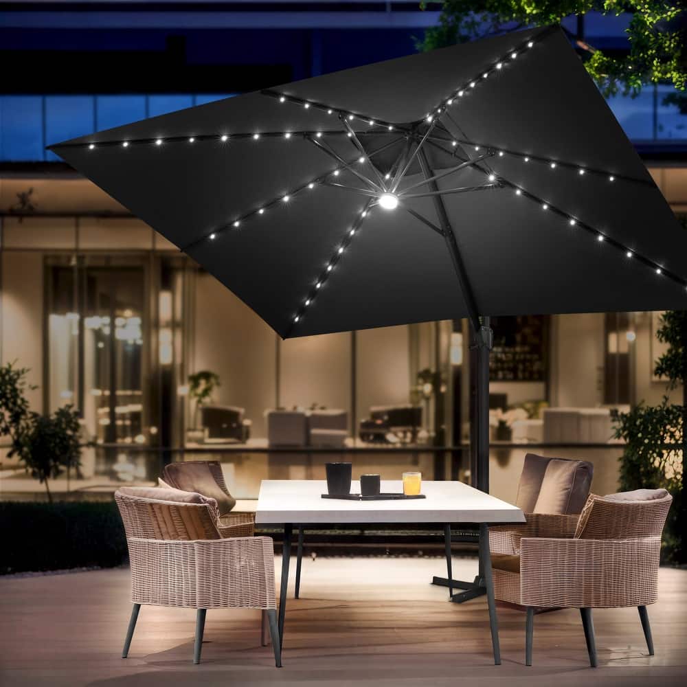 Pellebant 10 x 13FT Outdoor Rectangular Cantilever Patio Umbrella Solar LED Lighted