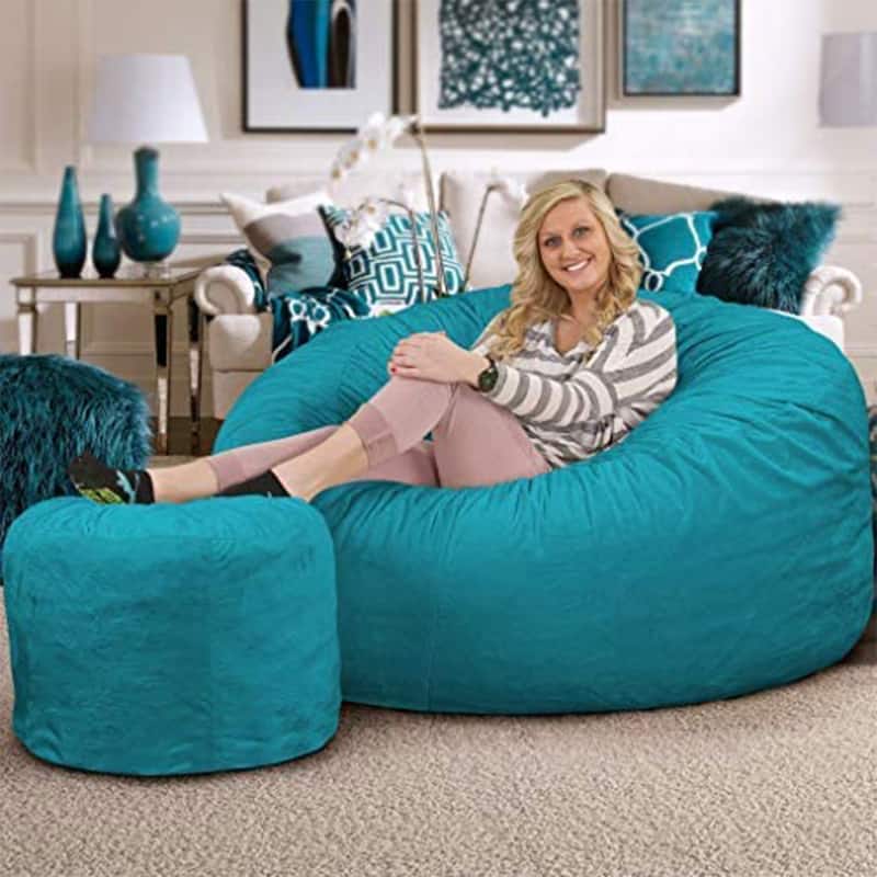 Ultimate Sack 6ft Bean Bag Chair and Footstool, Oversized Lounger, Teal Suede