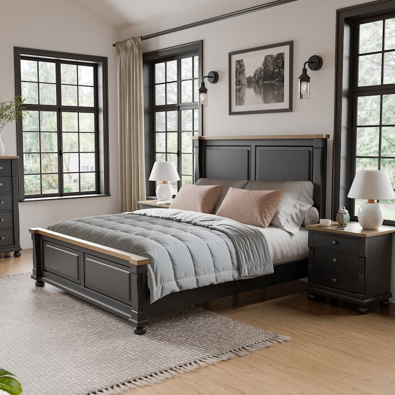 Furniture of America Lucan II 3-Piece Farmhouse Black Solid Wood Panel Bedroom Set - Queen
