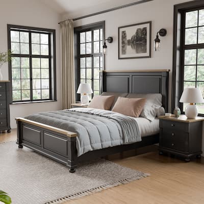 Furniture of America Lucan II 3-Piece Farmhouse Black Solid Wood Panel Bedroom Set