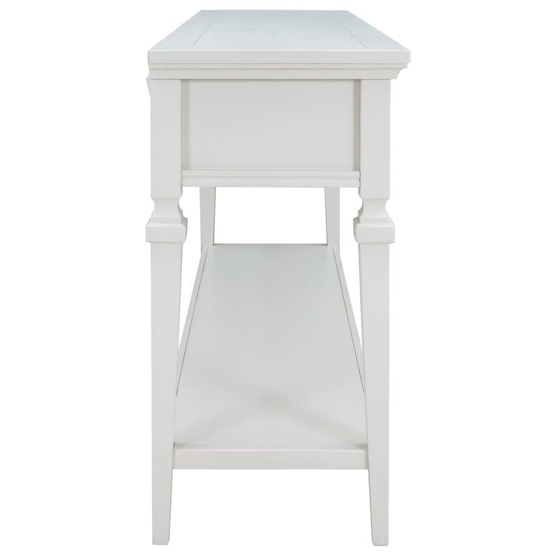 Antique White 50" Console Table with Drawers, Bottom Shelf