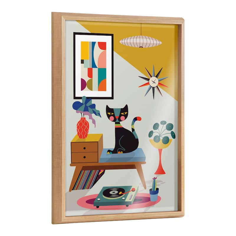 Kate and Laurel Blake Record Player Framed Printed Art by Rachel Lee - 18x24 - Natural