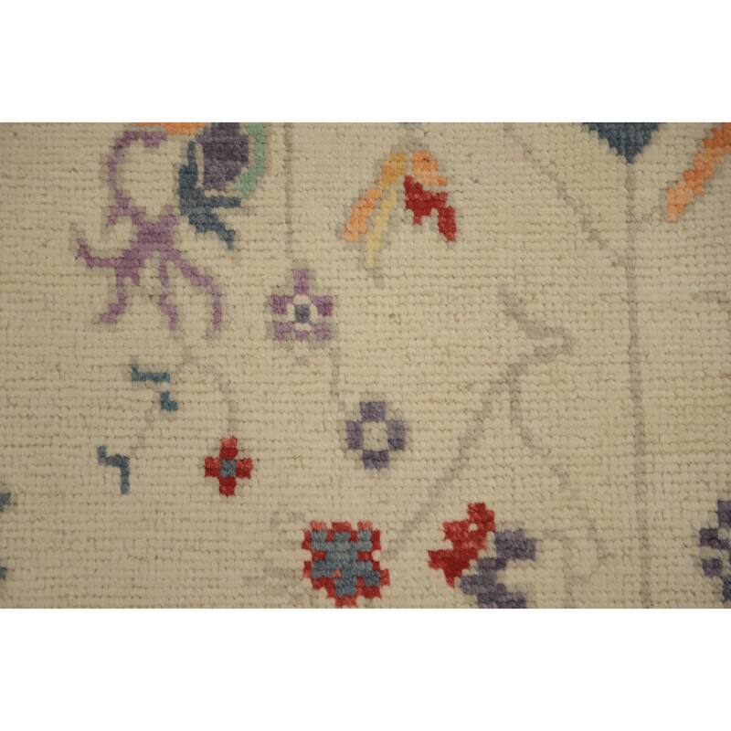 Hand Knotted Oriental 100% Wool Carpet Transitional Geometric Beige & Ivories Oushak Area Rug - 7' 8'' X 3' 10''