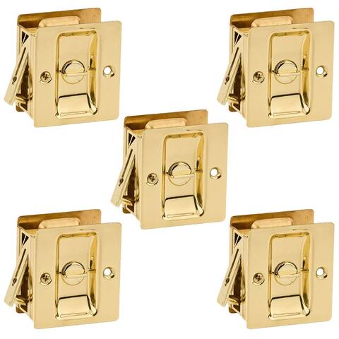 Kwikset Notch Hall 1.375 Inch Sliding Door Pocket Lock, Polished Brass (5 Pack)