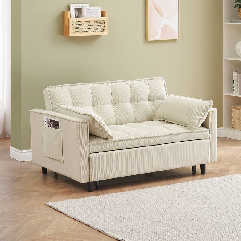55" 3-in-1 Double Pull-Out Sofa Bed for Living Room