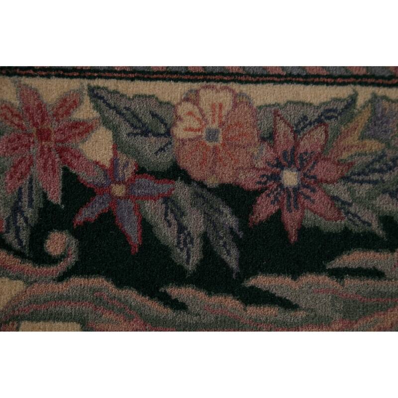 Vegetable Dye Green Aubusson Chinese Area Rug Hand-Knotted Wool Carpet - 8'11"x 12'2"