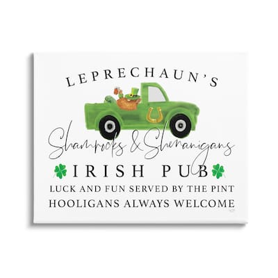 Stupell Irish Pub Whimsical Leprechaun Green Shamrock Details Canvas Wall Art Design By Lux + Me Designs