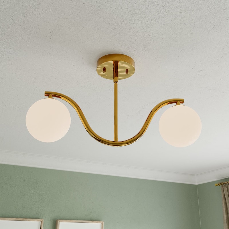 Adaline Modern Dimmable Glass Semi Flush Mount Ceiling Lighting with White Jade Glass - 2-light