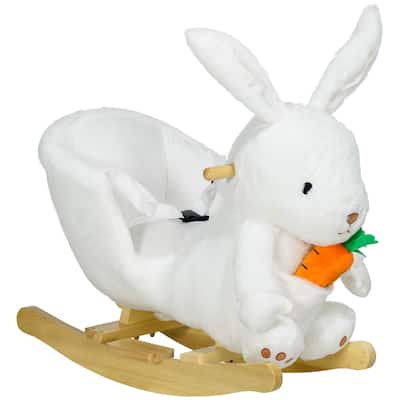 Rabbit Rocking Ride-On with Sounds, Soft Velvet Body, Safety Belt & Foot Pedals for Toddlers - 88lbs Capacity