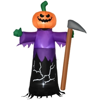 5' Inflatable Halloween Pumpkin Grim Reaper, Blow Up Outdoor LED Yard Display