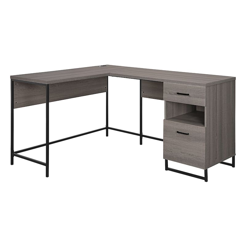 OS Home & Office Furniture L Workcenter with Built In Power Hub & Two Drawers in Farm Oak
