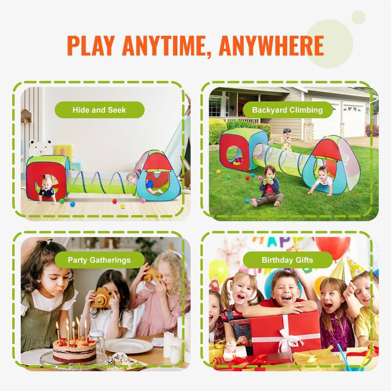 Kids Play Tent with Tunnel, Basketball Hoop for Boys, Girls, Babies and Toddlers, Indoor/Outdoor Pop Up Playhouse