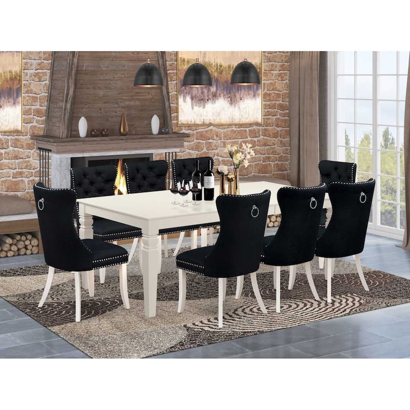 9 Piece Dinette Set - Linen White Table & Chairs - Modern Kitchen Dining Room Set