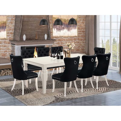 9 Piece Dinette Set - Linen White Table & Chairs - Modern Kitchen Dining Room Set