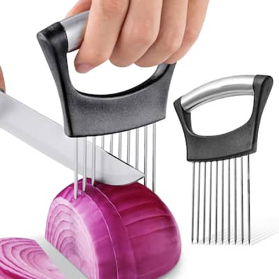 Cheer Collection Stainless Steel Onion Holder for Slicing Fruits Vegetables and Tenderizing Meat