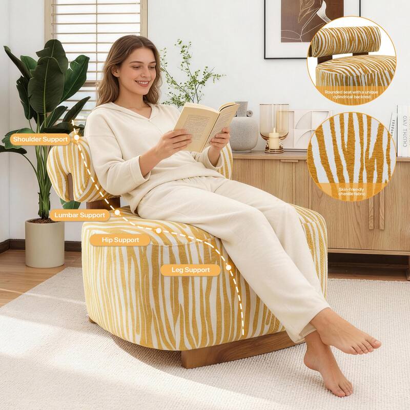 Rossetta Zebra-Striped Chenille Fabic Low Cylindrical Backrest Armchair with High-Quality Foam Cushion
