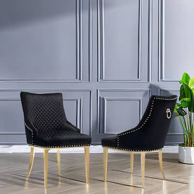 Luxury Black Velvet Dining Chairs with Polished Gold Metal Legs