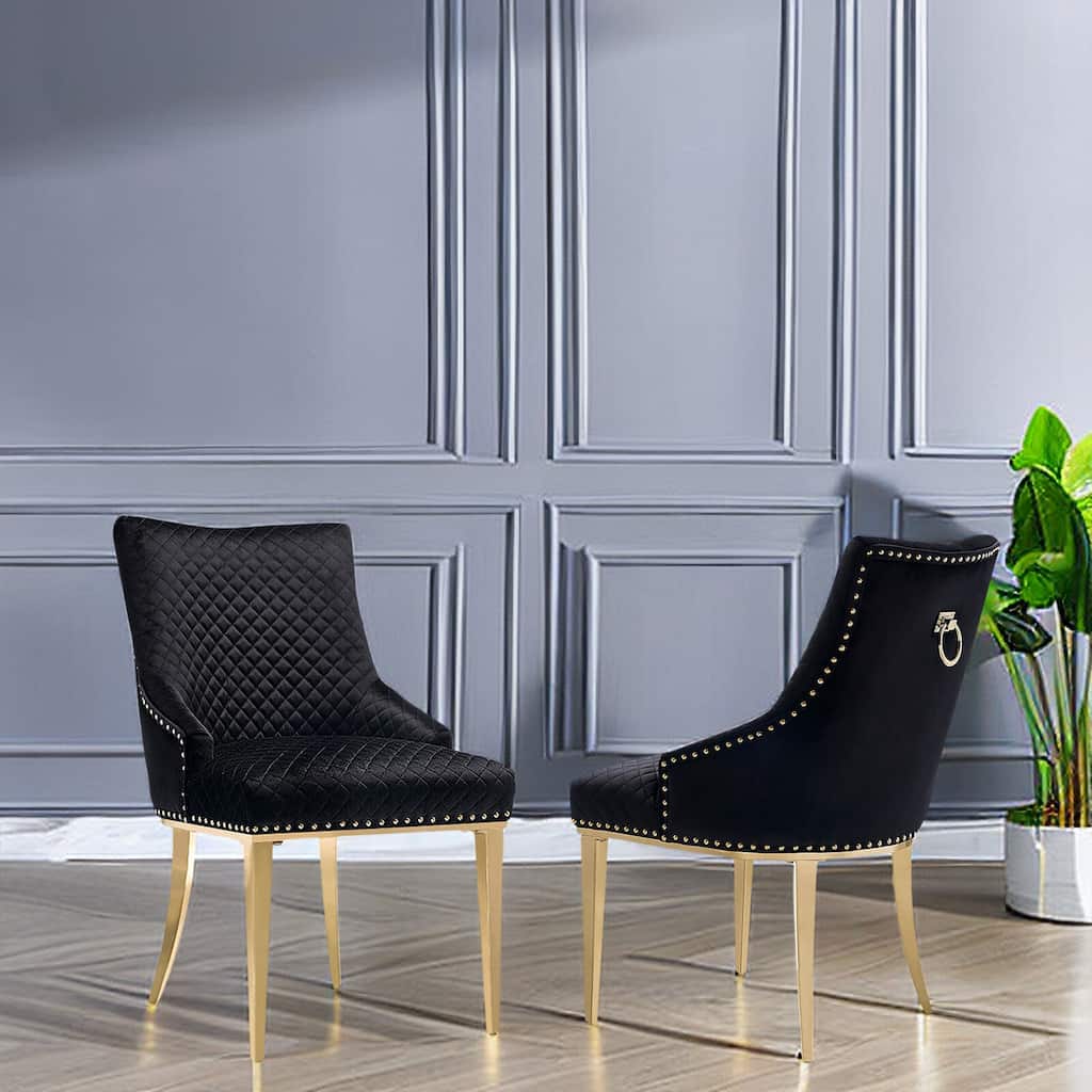 Luxury Black Velvet Dining Chairs with Polished Gold Metal Legs
