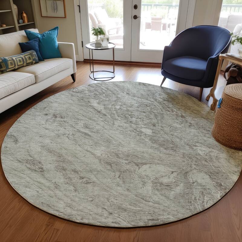 Machine Washable Indoor/ Outdoor Chantille Modern Abstract Rug - 8' x 8' - Taupe