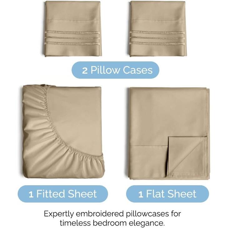 CGK Linens 4 Piece Solid Deep Pockets Microfiber, Easy-Fit Bed Sheet Set
